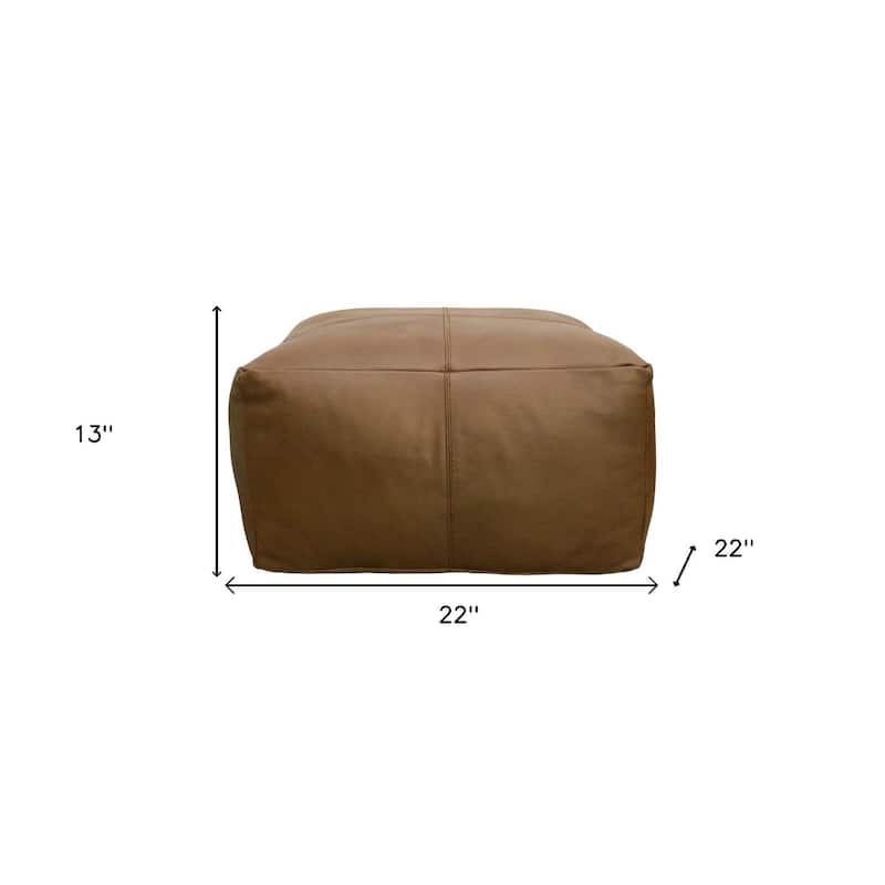 HomeRoots 22" Brown Genuine Leather Pouf Ottoman
