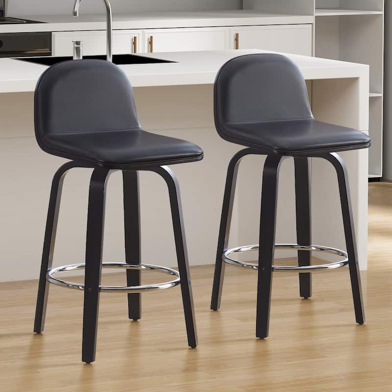 Faux Leather Upholstered Swivel Counter/ Bar Stools with Wood Frame