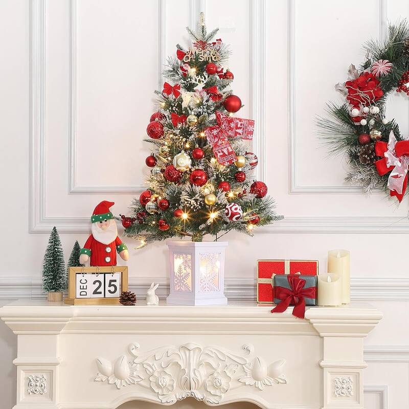 3 Ft Pre-Lit Artificial Christmas Trees with Snowflake lightbox Base