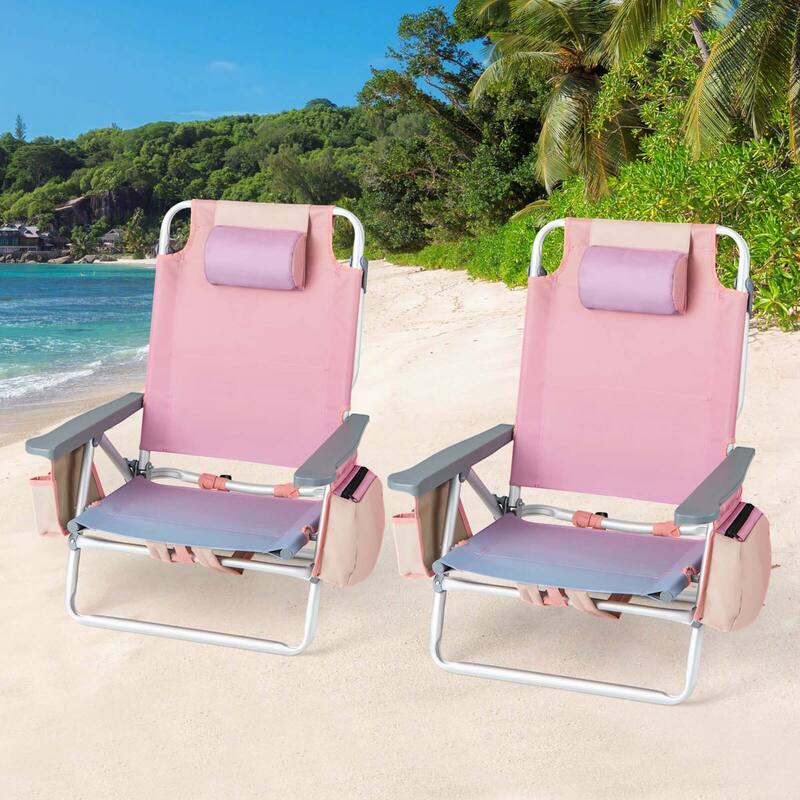 2-Pack Folding Backpack Beach Chair 5-Position Outdoor Reclining - See Details