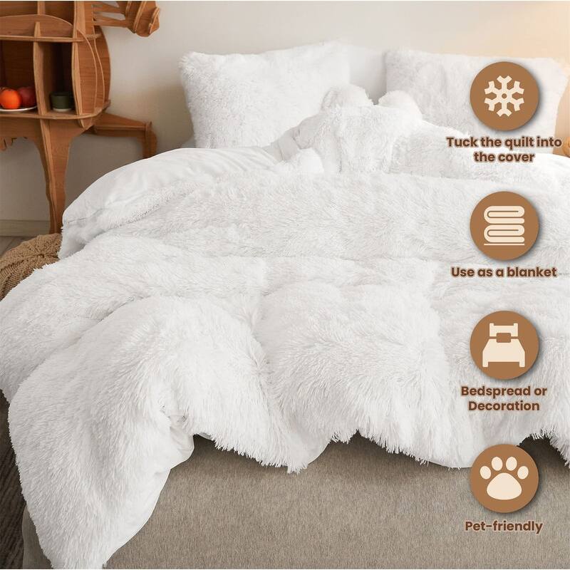 Luxury Shaggy Plush Duvet Cover Set 3 Pieces Bed Bath & Beyond 39295178