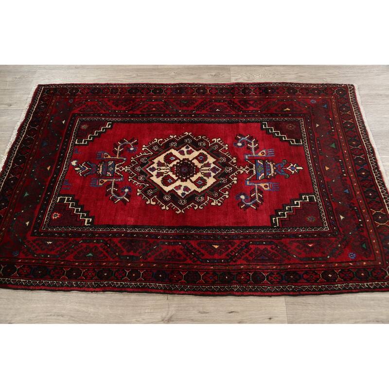 Geometric Balouch Persian Wool Area Rug Hand-knotted Foyer Carpet - 3'3" x 4'11"