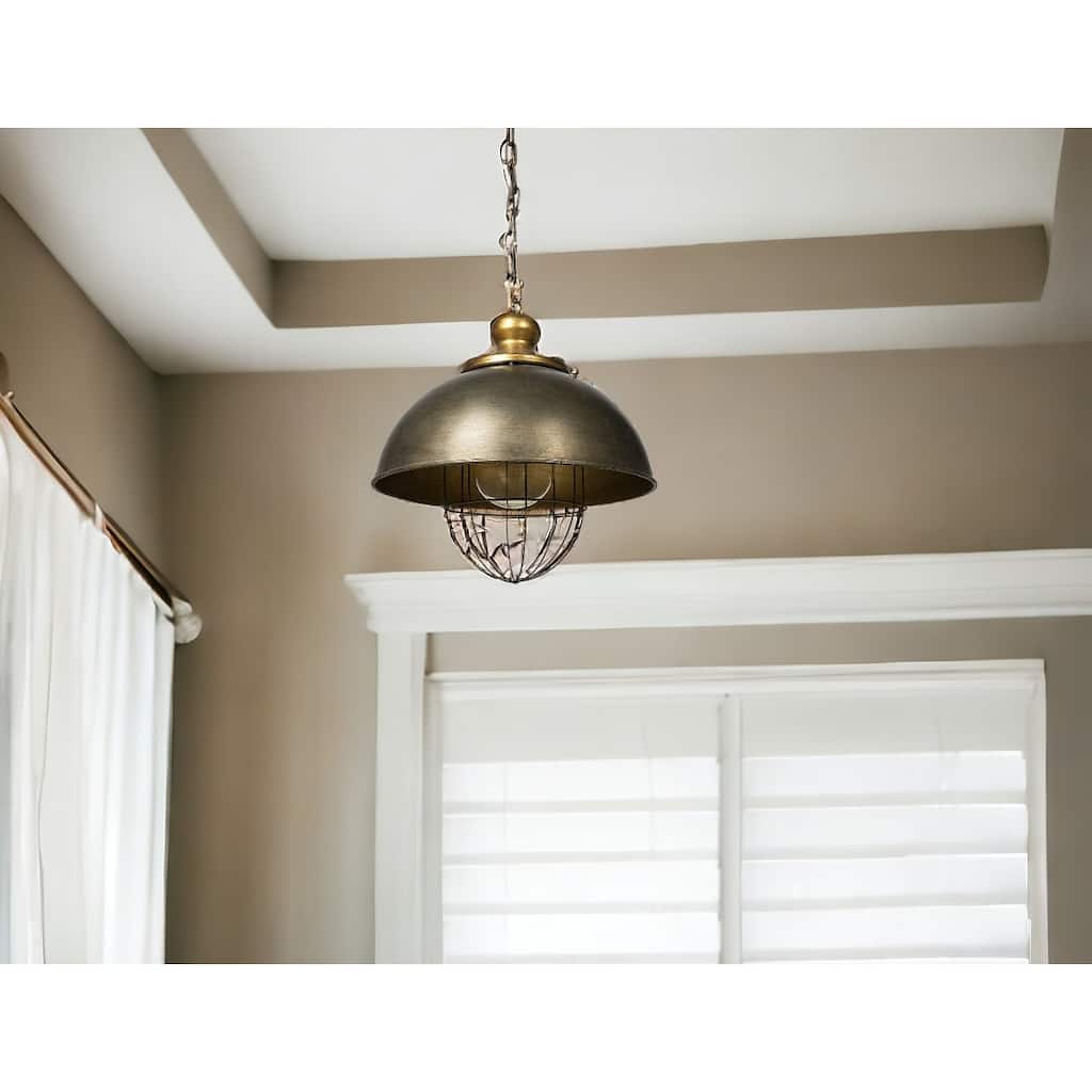HomeRoots Rustic Gold Ton Metal Dome Hanging Light - 16.25' X '17' X '16.25