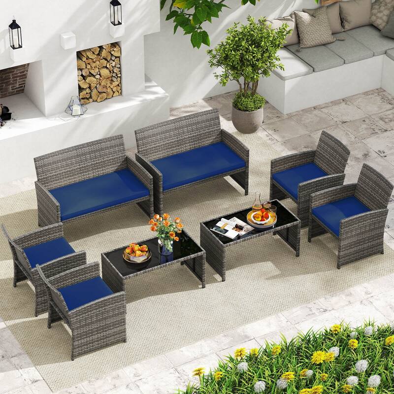 Costway 8 PCS Patio Conversation Set with Seat Cushions & Tempered - See Details
