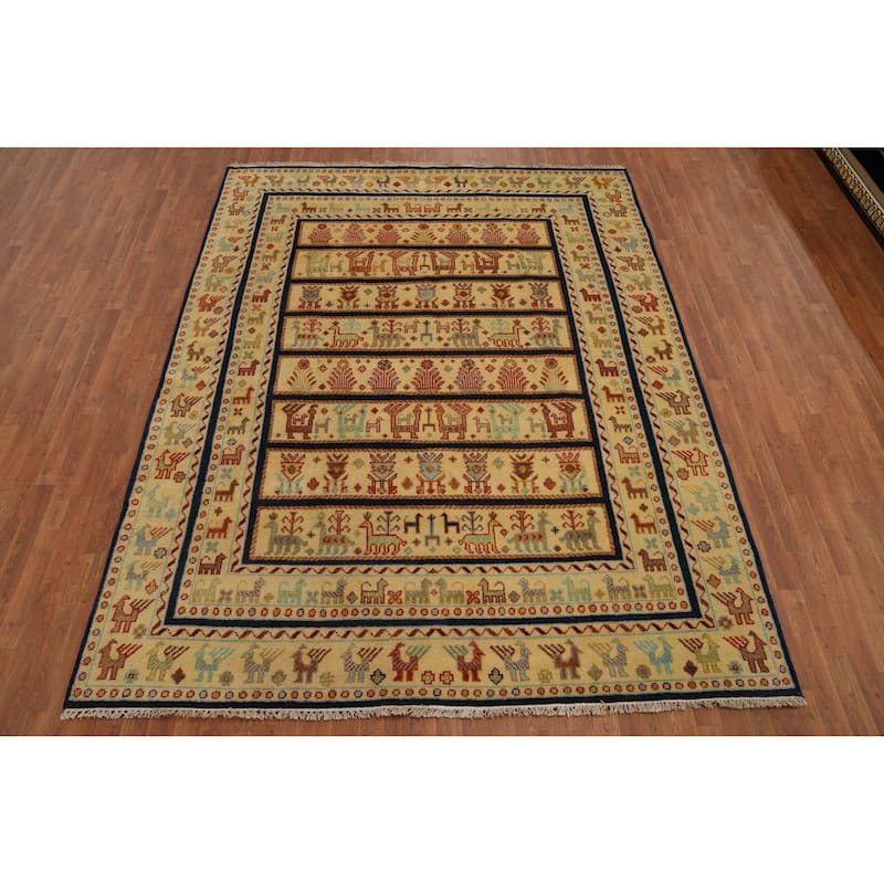 Hand-knotted Traditional Wool Yellow Geometric Oriental Area Rug - 10' 0'' X 7' 11''