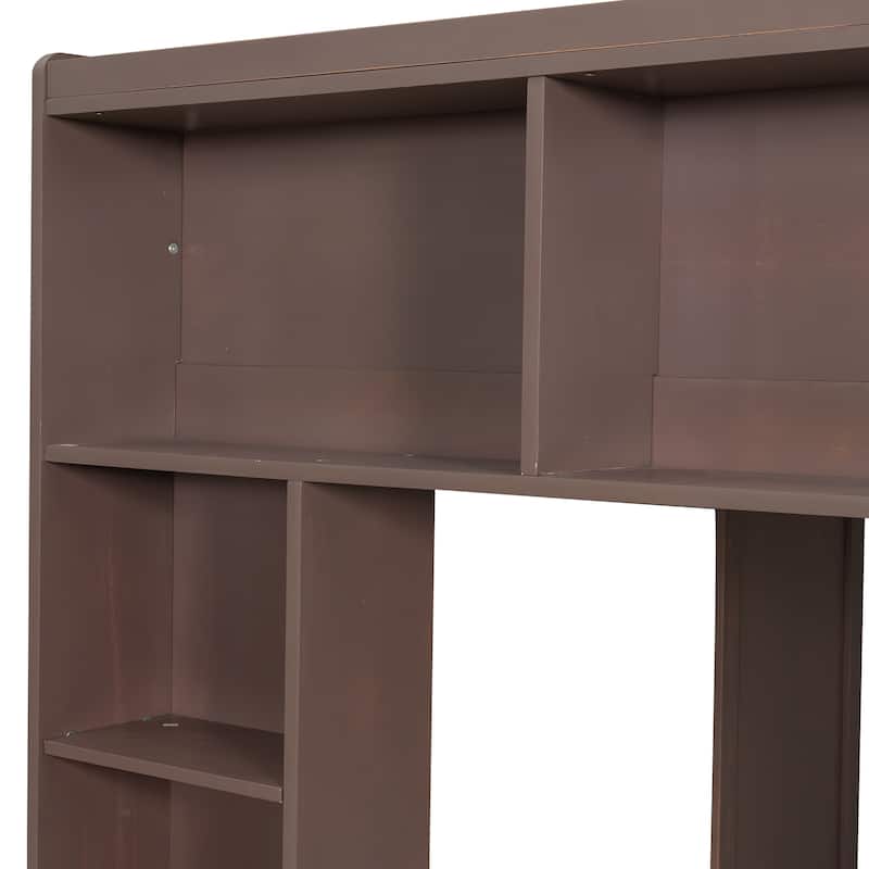 Queen Size Wooden Loft Bed with Storage Cabinets and Shelves, Multifunctional Country Style Design