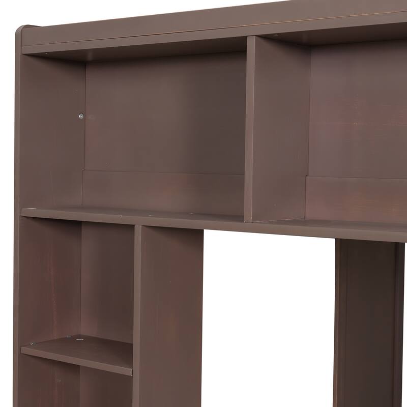 Roomfitters Queen Size Loft Bed with Storage Cabinets and Bookshelves