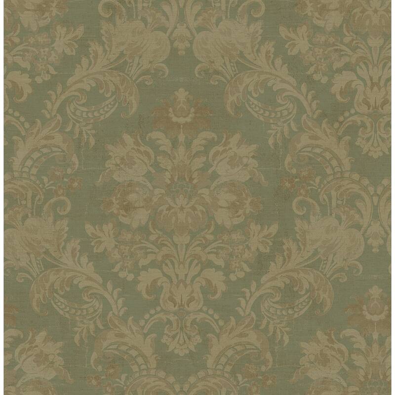 Seabrook Designs Lidia Floral Damask Unpasted Wallpaper - 20.5 in. W x 33 ft. L - Metallic Pistachio