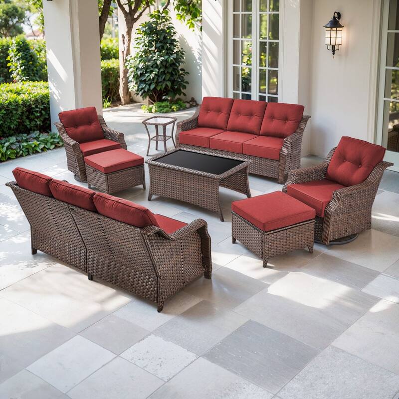 Artisan 8-Piece Patio Brown Wicker Sofa Conversation Set with 6-Inch Thick Cushions
