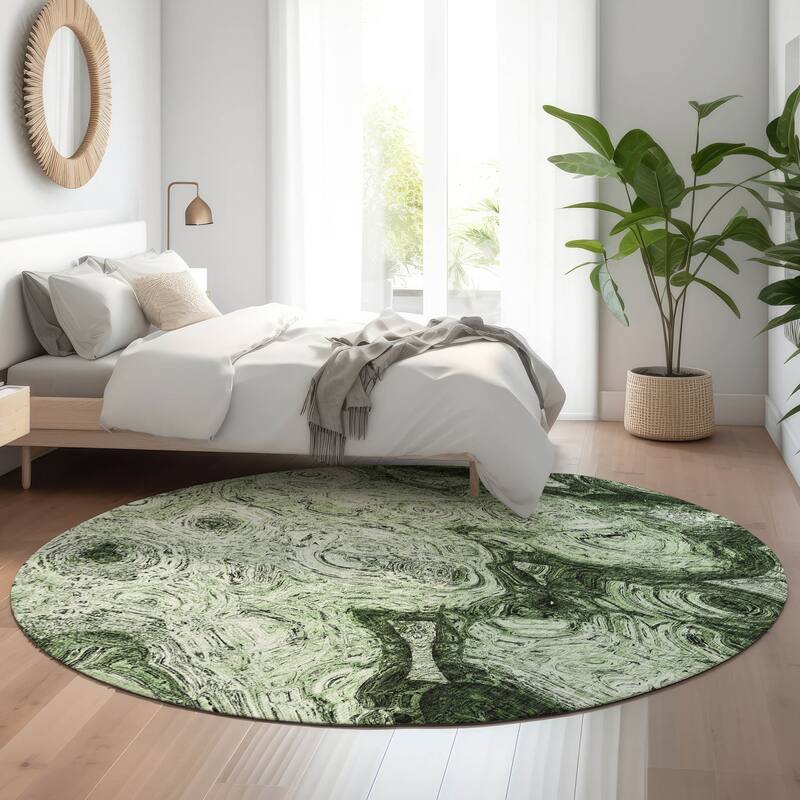 Premium Washable Super Soft Abstract Modern Mayfield Rug - Green - 8' x 8' - Round