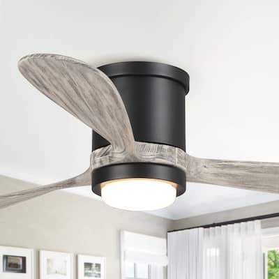 52" Modern Wood 3-Blade Flush Mount Ceiling Fan with Light and Remote