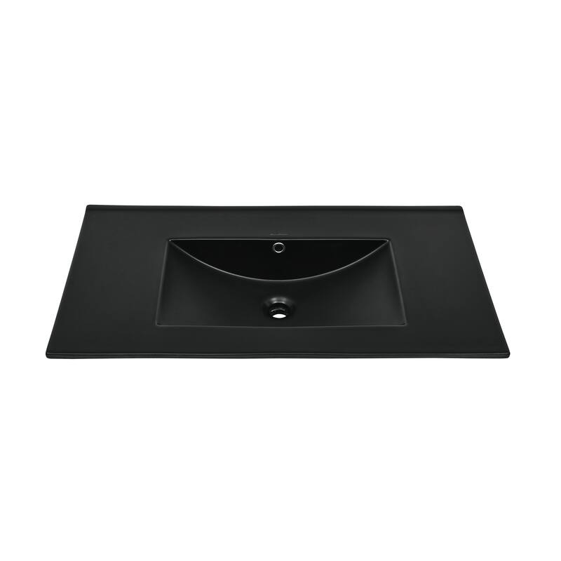 36" Zero Hole Vanity Sink Top In Glossy Black - 36