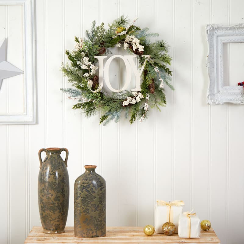 24" Christmas Joy Greenery Holiday Artificial Wreath - Green - 24