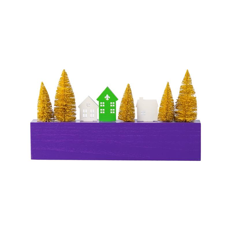 Glitzhome 14"L Valentine's/ Mardi Gras/ St. Patrick's Wooden House/Brush Trees Table Decor