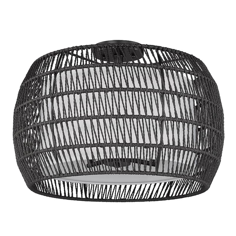 Golden Lighting Everly 4-light Semi-Flush Mount in Matte Black and Natural Rattan shade