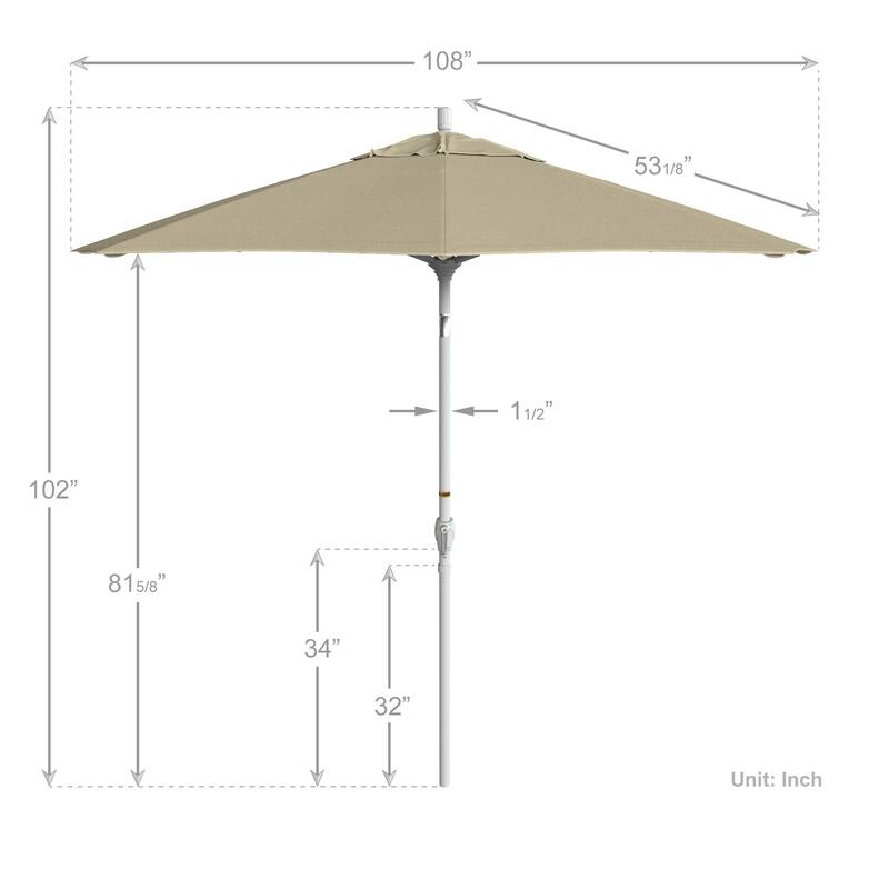 California Umbrella 9' Round Crank Lift Push Button Tilt White Aluminum Patio Umbrella Sunbrella