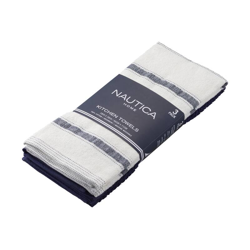 Nautica Home Cotton Classics Textured 18" x 28" 3 Piece Kitchen Towel Set