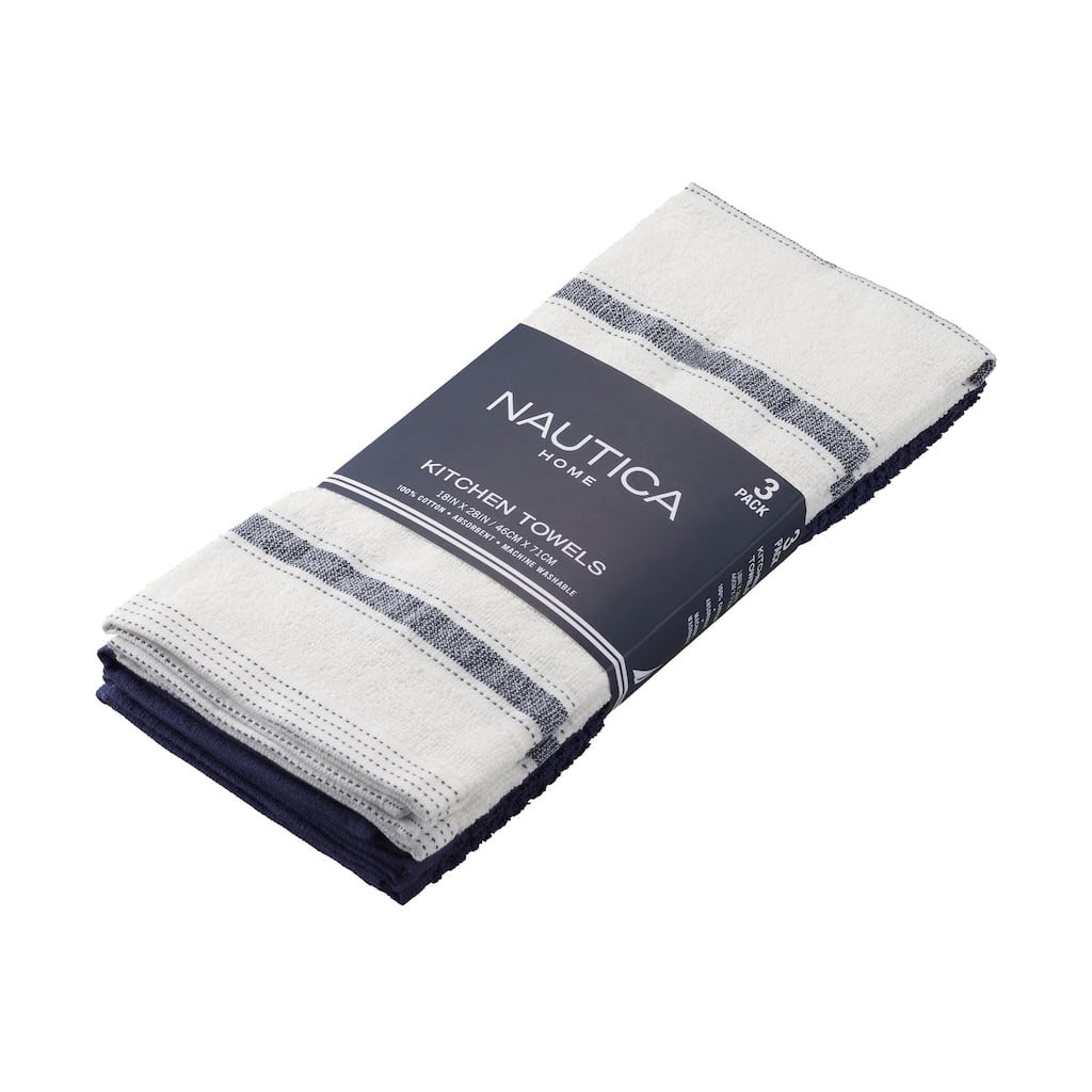 Nautica Home Cotton Classics Textured 18" x 28" 3 Piece Kitchen Towel Set