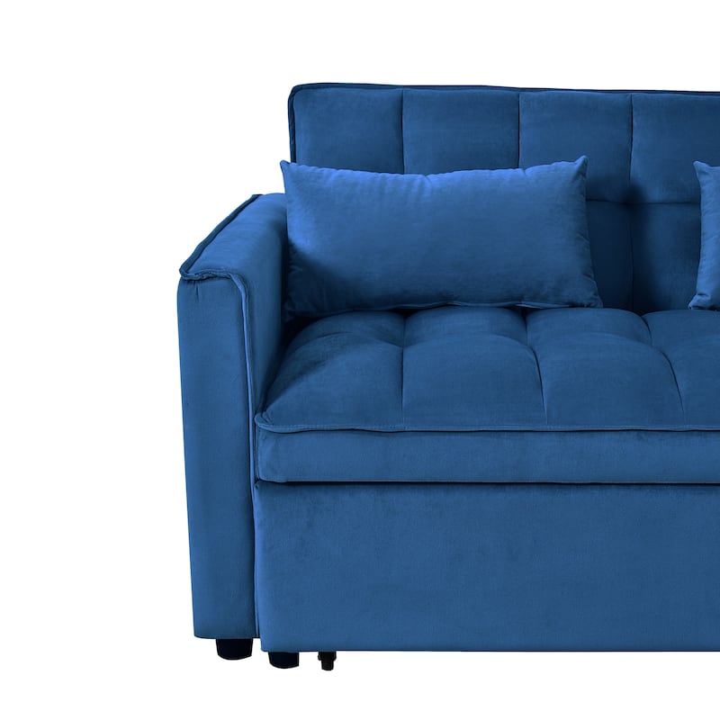 3 in1 Loveseat Convertible Pull-out Sleeper Sofa Bed, Adjustable Backrest Velvet Loveseat Futon Sofa with Pillows, Pockets