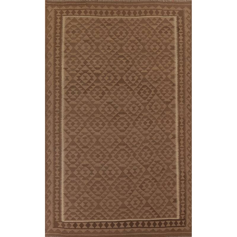 Hand Woven Oriental 100% Wool Carpet Southwestern Geometric Brown Kilim Area Rug - 9' 11'' X 6' 7''