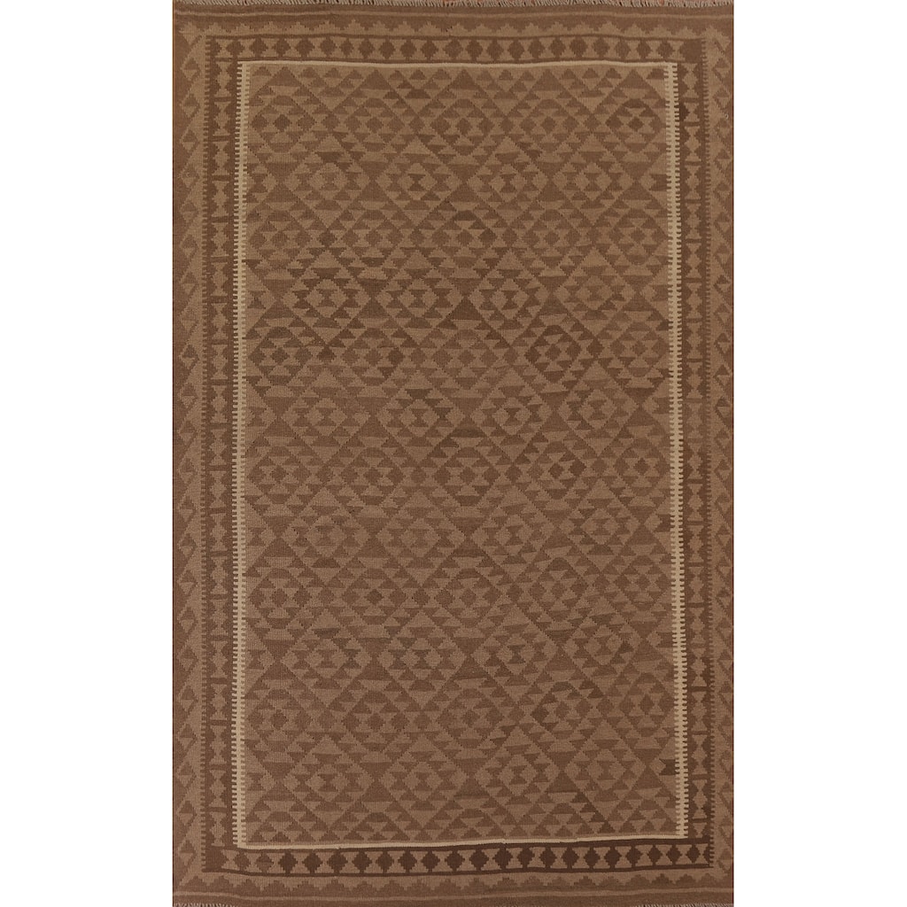 Hand Woven Oriental 100% Wool Carpet Southwestern Geometric Brown Kilim Area Rug - 9' 11'' X 6' 7''