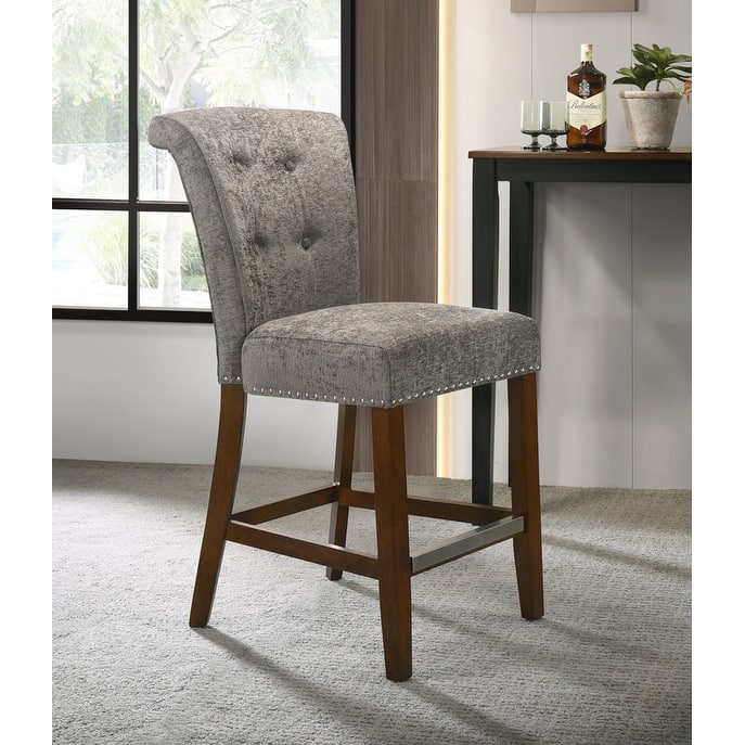Auggie Fabric Counter Height Chair with Nailhead Trim - Gray