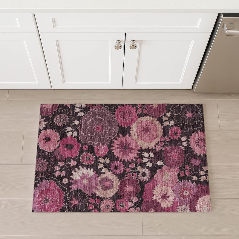 Machine Washable Indoor/ Outdoor Modern Floral Chantille Rug