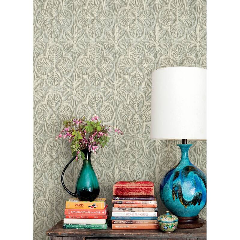 Chesapeake Karachi Aqua Wooden Damask Wallpaper