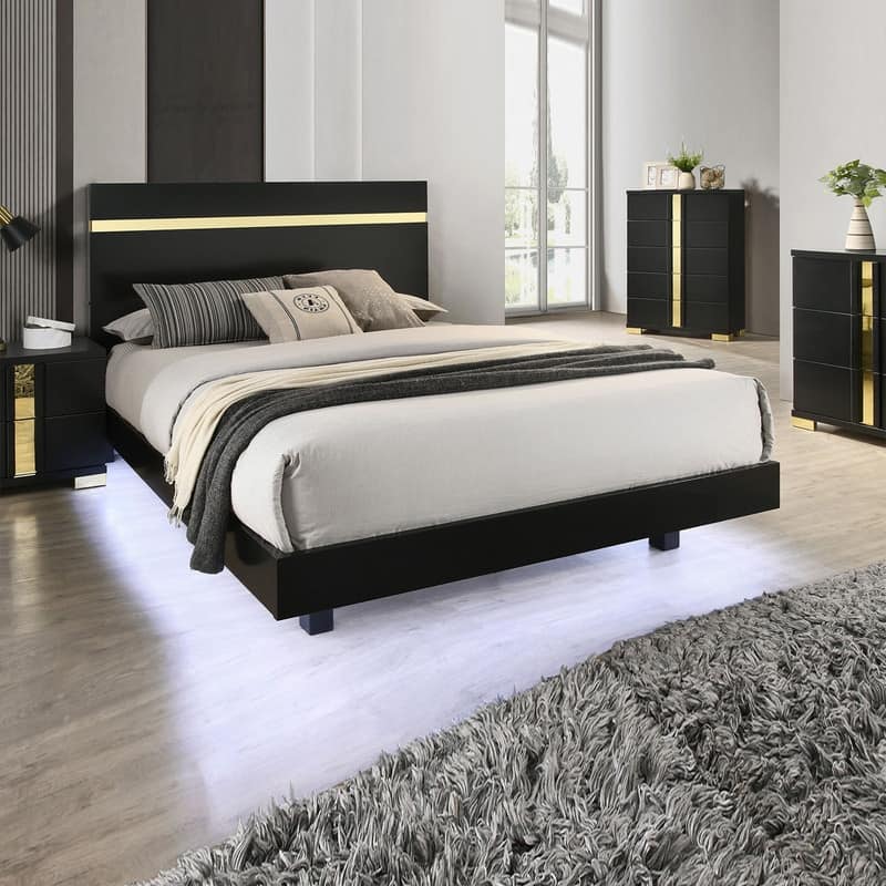 3/4-Piece Bedroom Sets Queen/Full Size Platform Bed w Storage/LED Nightstands Dresser Gray/Black/Antique - Black - 3 Piece - Queen