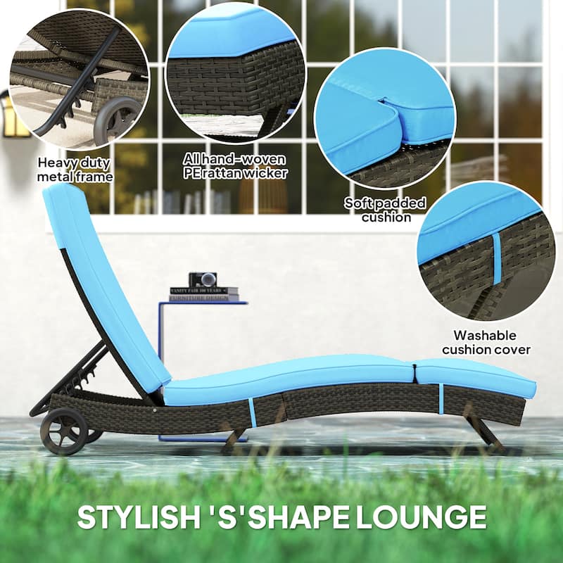 Oxford Fabric Lounge Chair with Mesh and Headrest - 23.5" W x 52.25" D x 11.75" H