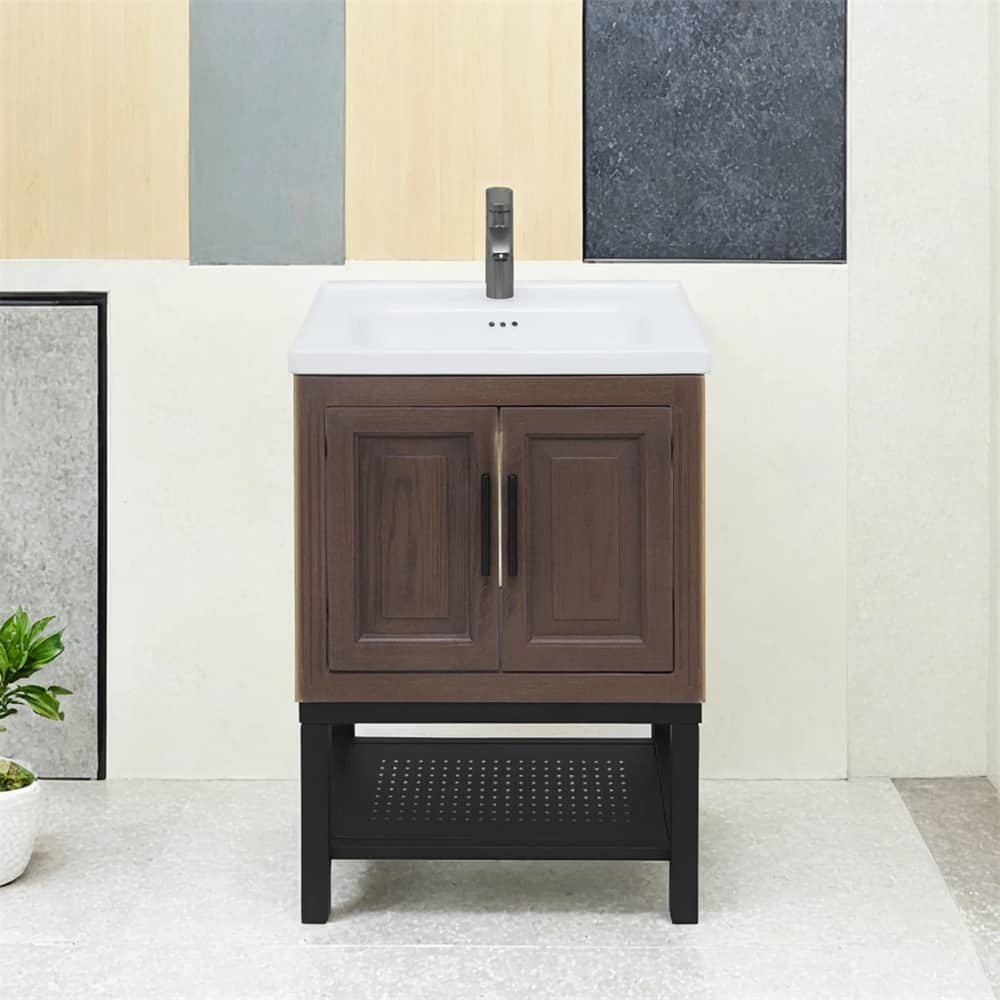 24" Bathroom Vanity with White Ceramic Sink & Hot and Cold Faucet