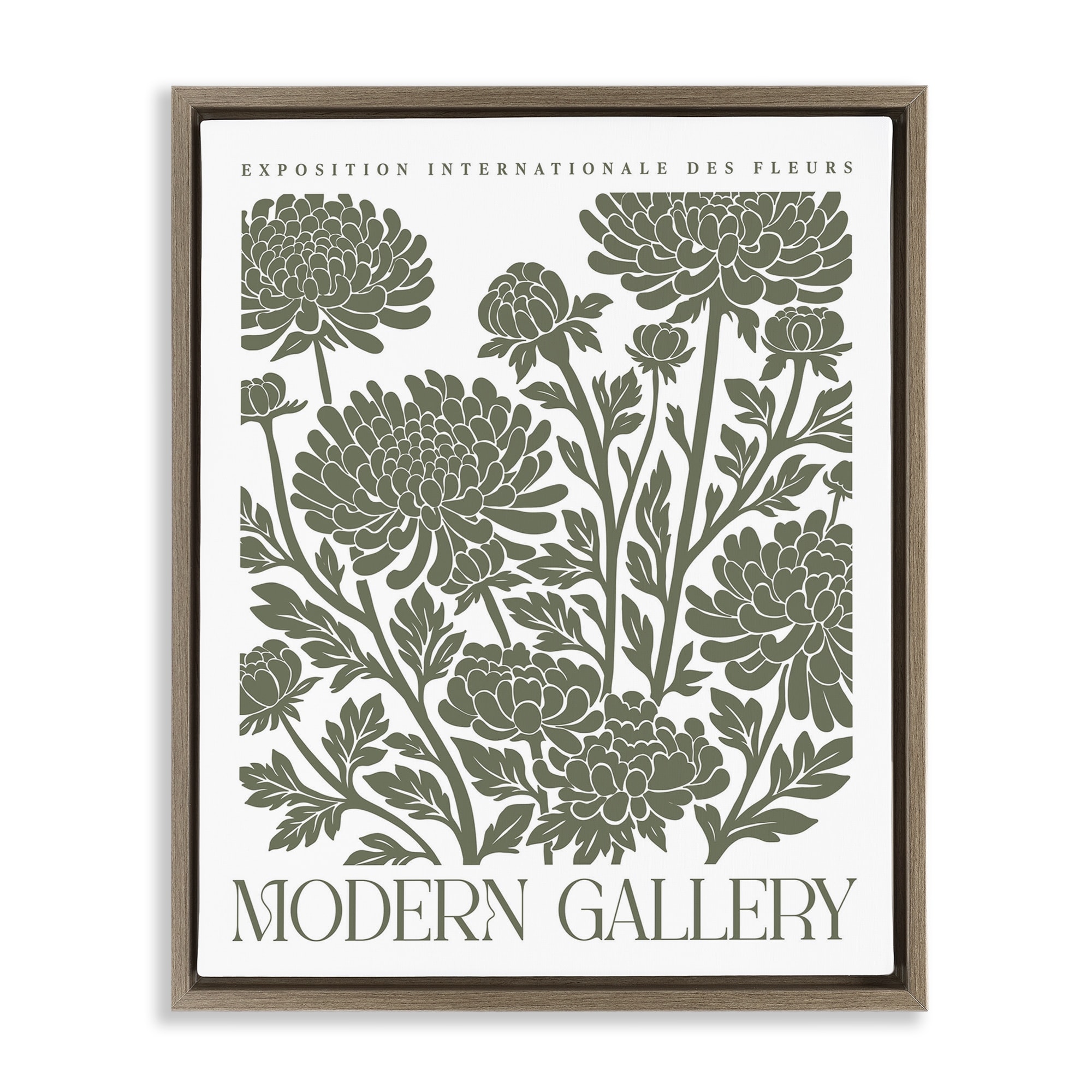 Stupell Moss Green Floral Gallery Framed Floater Canvas Wall Art Design By Lettered and Lined