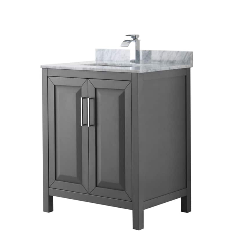 Wyndham Collection Daria 30" Free Standing Single Vanity Set with MDF - Dark Gray / White Carrara Marble Top / Polished - Steel Finish