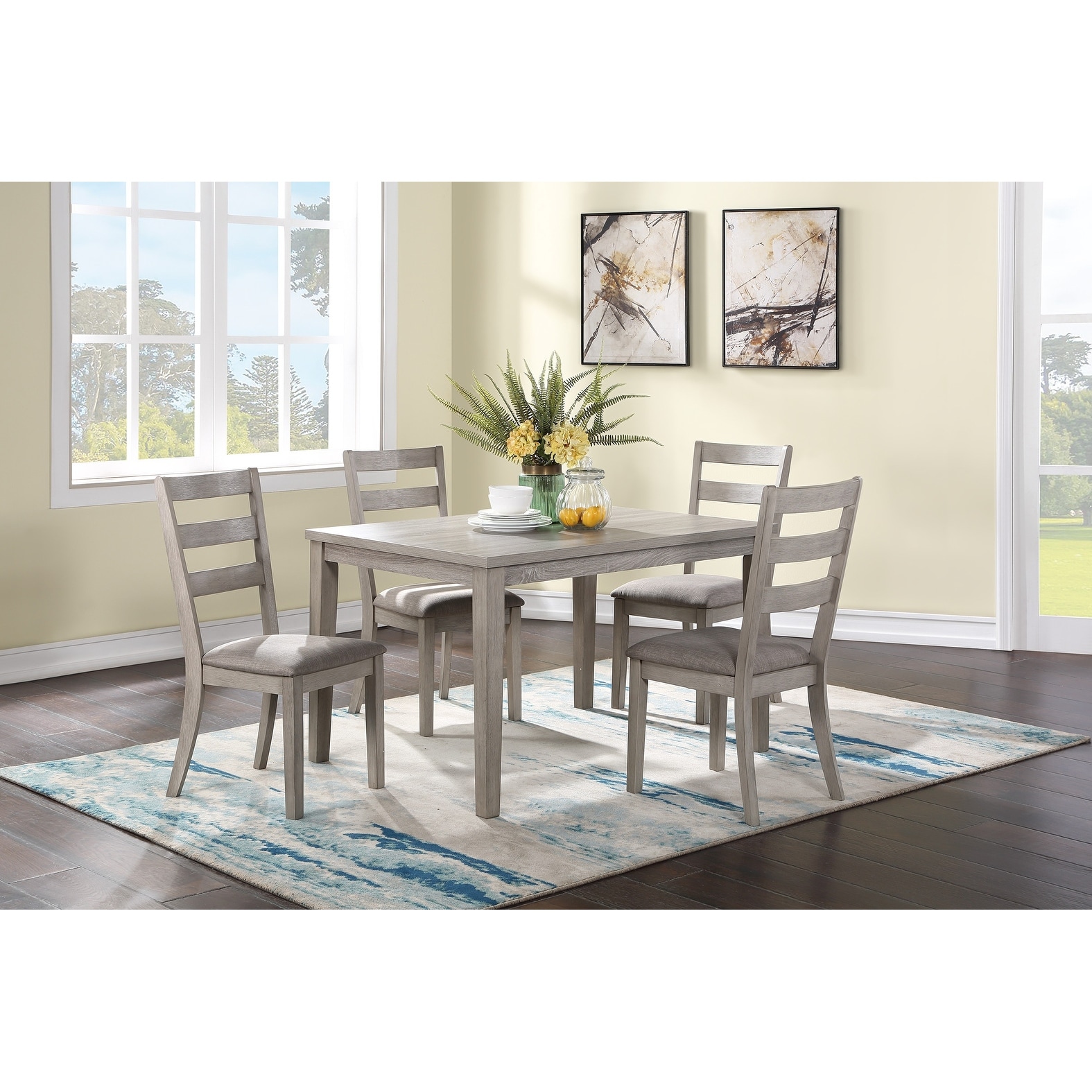 5 Pcs Wooden Dining Table Set, Kitchen Dining Table and Chair Set with Rectangular Table and Chairs with Cushioned Seats