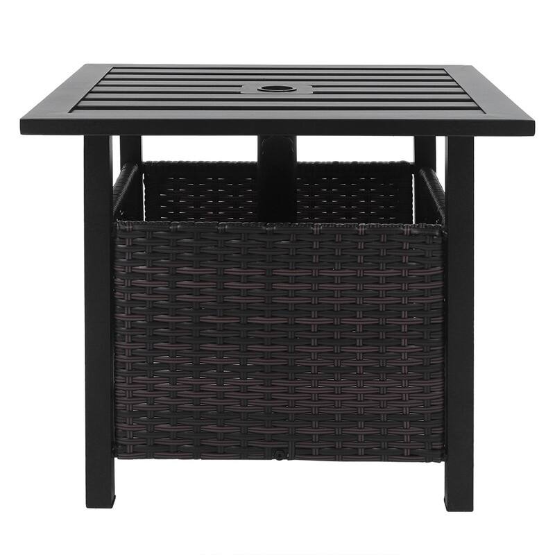 22" Rattan Side Table Patio Furniture Deck Umbrella Table Brown