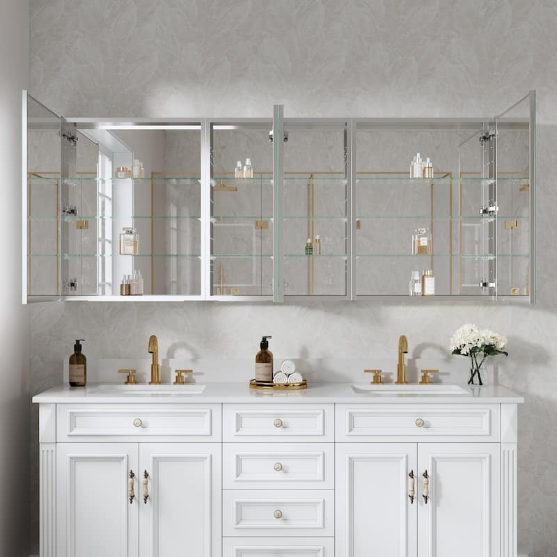 30'H Bathroom Recessed or Surface Wall Mount Medicine Cabinet With Adjustable Glass Shelves