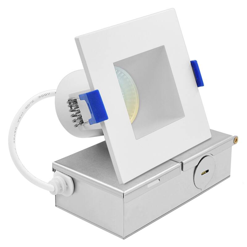 Luxrite 3 in. Square LED Recessed Ceiling Light J-Box 8W 5CCT 740 Lumens Wet Rated IC Rated ETL - Color Temperature Selectable 27K/30K/35K/40K/50K