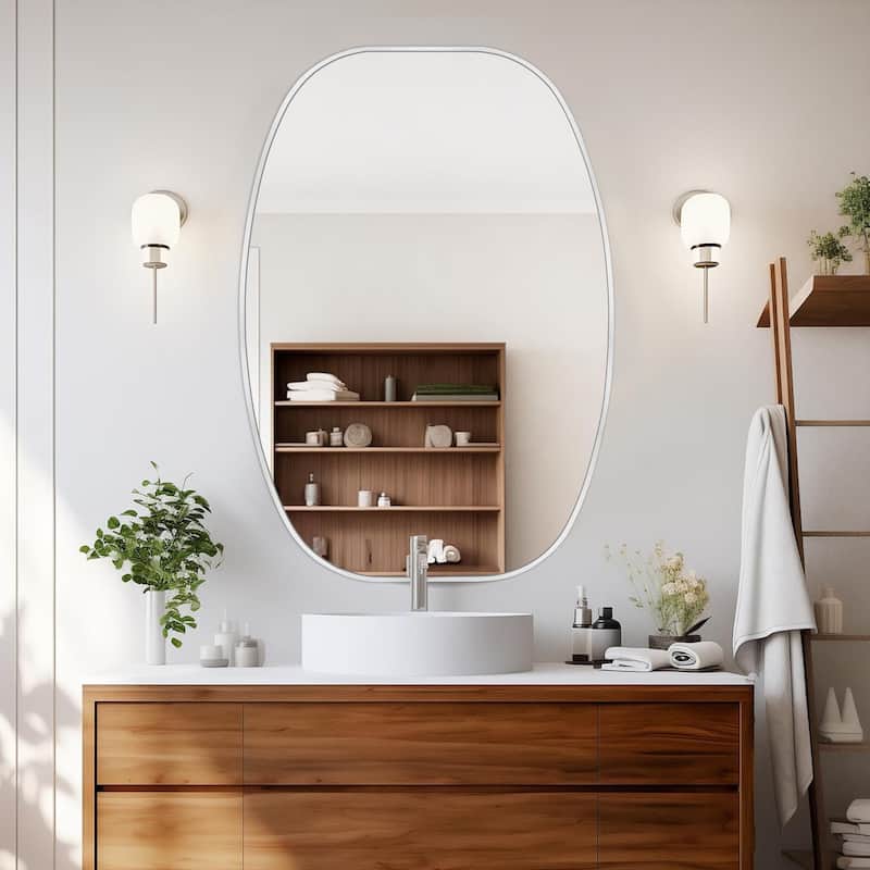 Oval Wall Mirror Bathroom Mirror for Over Sink - 24"X36" - Silver