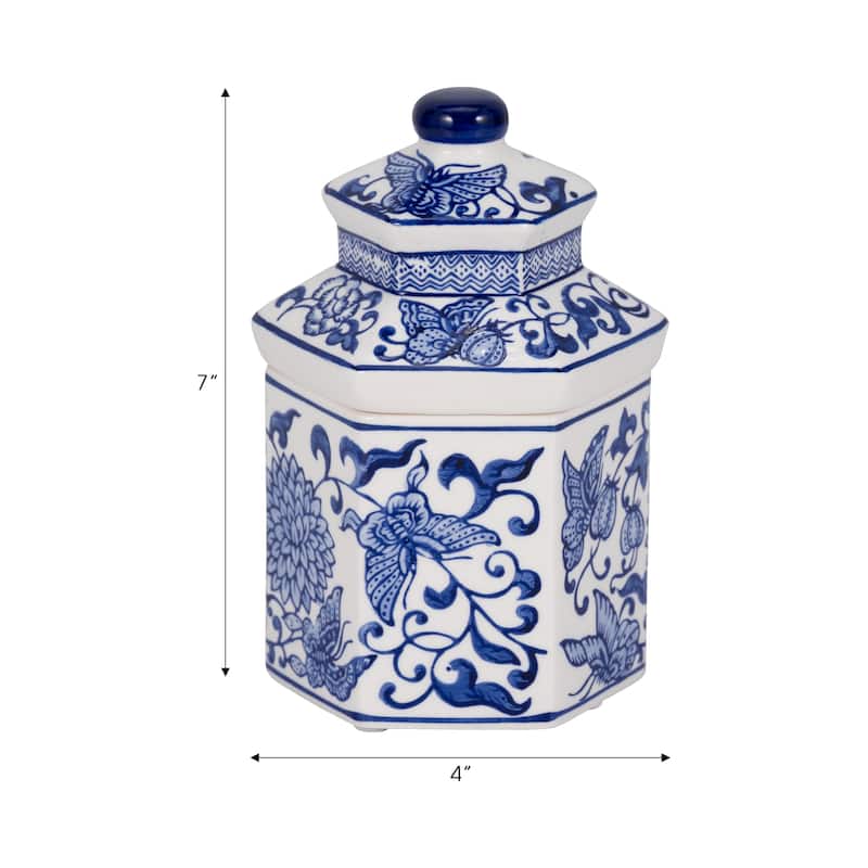 Sagebrook Home Ceramic Sandalwood Myrrh Candle, Chinoiserie Design 7" 7OZ - 4" x 4" x 7"