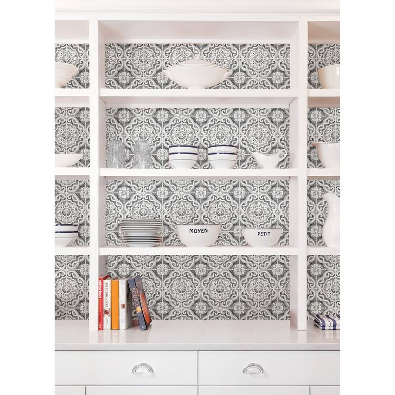 WallPops Ada Grey Embossed Peel and Stick Backsplash Tiles