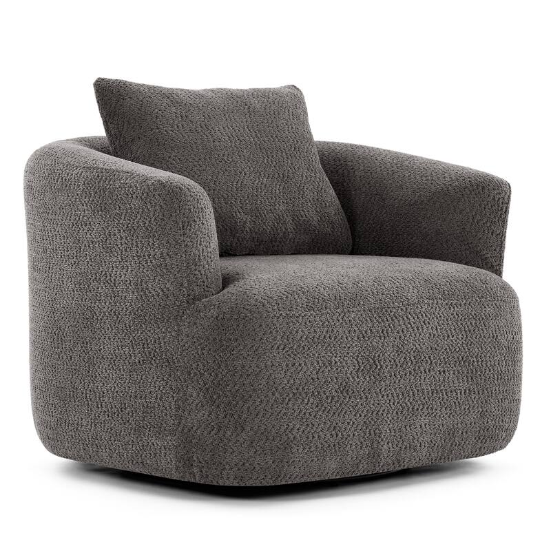 Swivel Chair Accent Chair with Pocket Spring Cushion, Upholstered Barrel Sofa Chair with a Throw Pillow
