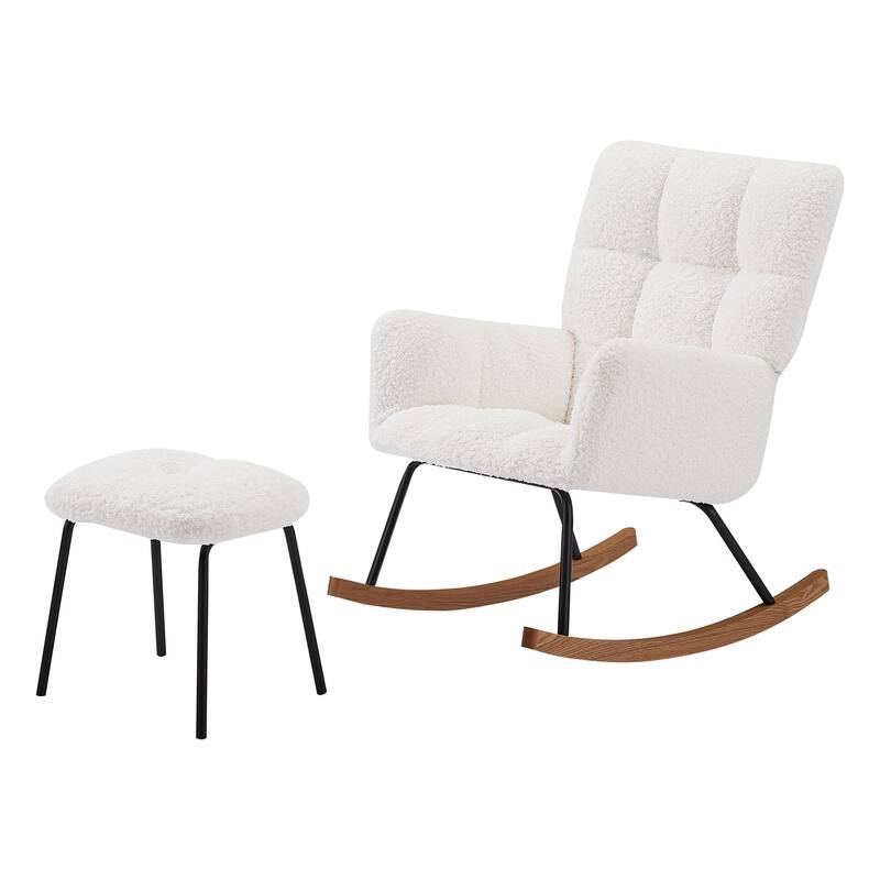 Modern High Backrest Rocking Armchair with Ottoman