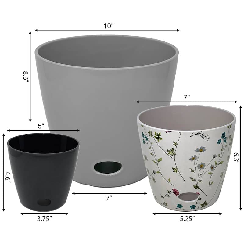 Bamboo Blooms Self-Watering Plant Pot Set of 3 - 5"-7"-10"Round