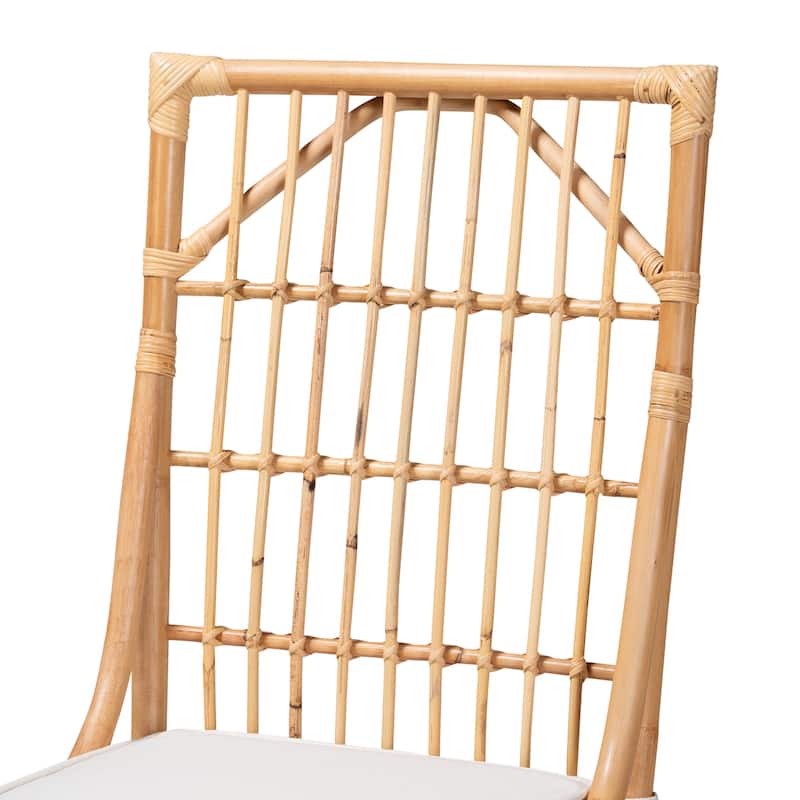 Rose Bohemian Upholstered Rattan Dining Chair-White/Natural Brown