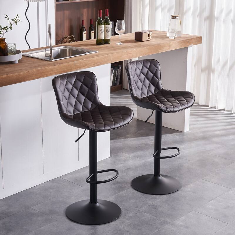Modern Faux Leather Bar Stools Set of 2, Adjustable Height, Swivel Counter Stools