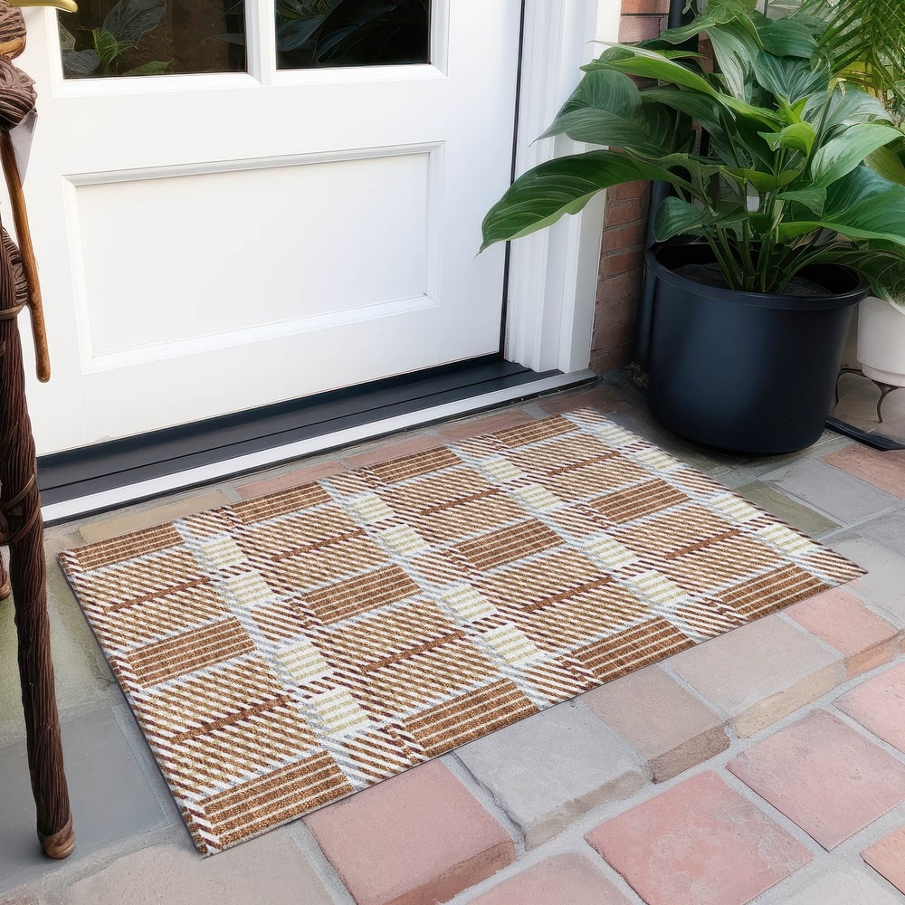 Machine Washable Indoor/ Outdoor Geometric Stripe Chantille Rug