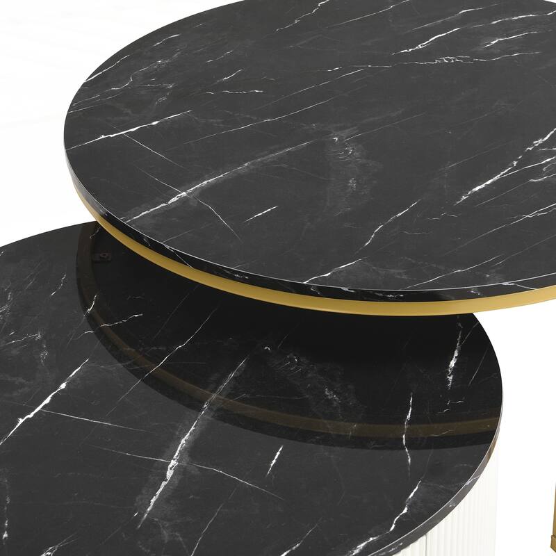 Modern Round Nesting Coffee Table Fluted with Drawer