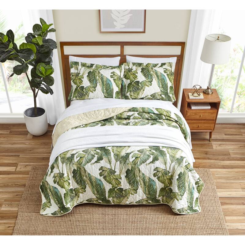 Tommy Bahama Fiesta Palms Green Cotton Reversible Quilt Set