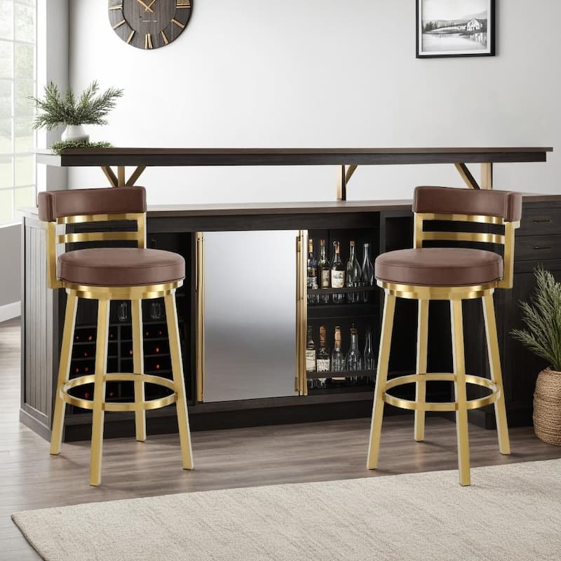 Madrid Modern Swivel Bar Stool, Upholstered Counter Height Chair with Metal Frame - Vintage Coffee - Bar Height