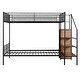 preview thumbnail 12 of 16, Twin over Full Metal Bunk Bed with Wire Shelving & Lateral Storage Ladder and Wardrobe, White